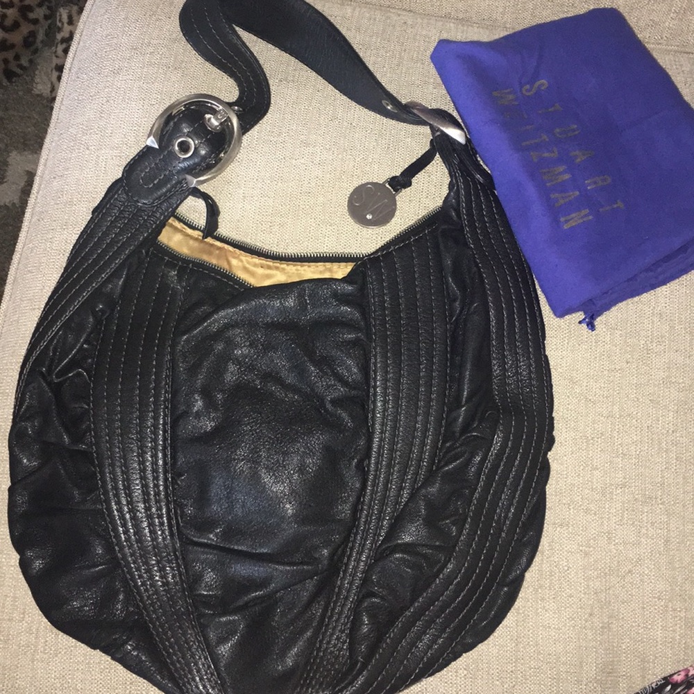 Stewart Weitzman black leather hobo